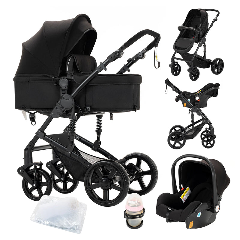 3 in 1 Kinderwagen mit Babyschale, Schwarz / Minikauf.ch