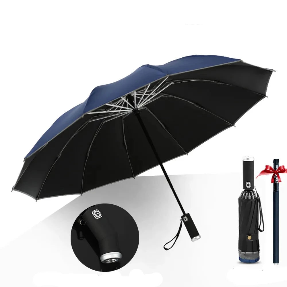 Regenschirm mit LED-Taschenlampe, blau / Minikauf.ch