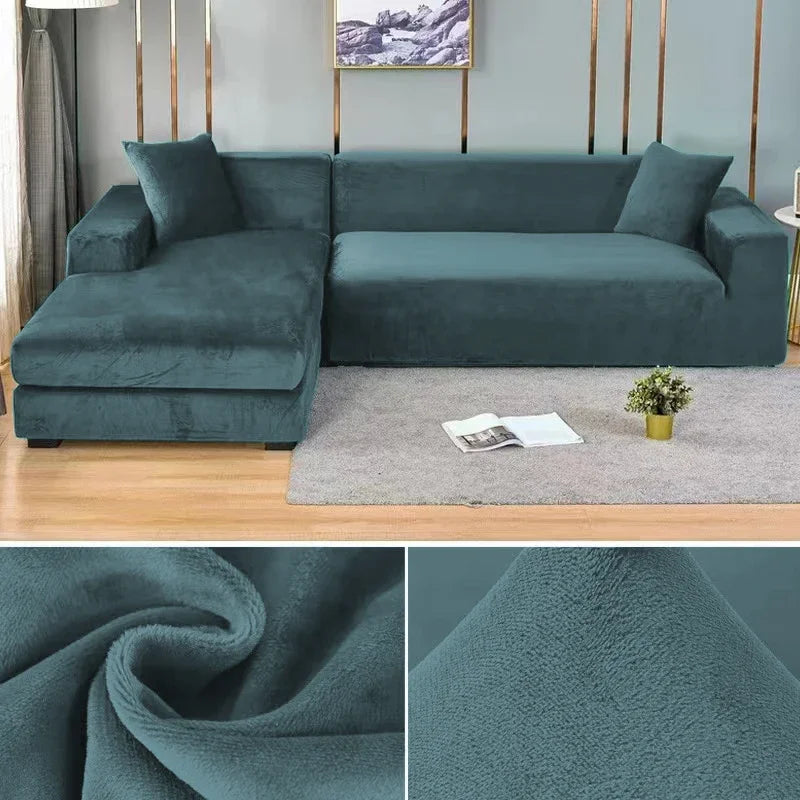 Plush Stretch Sofa Cover, solid Color