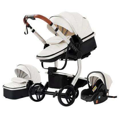 Tragbarer Leder Kinderwagen, Weiss & Schwarz / Minikauf.ch