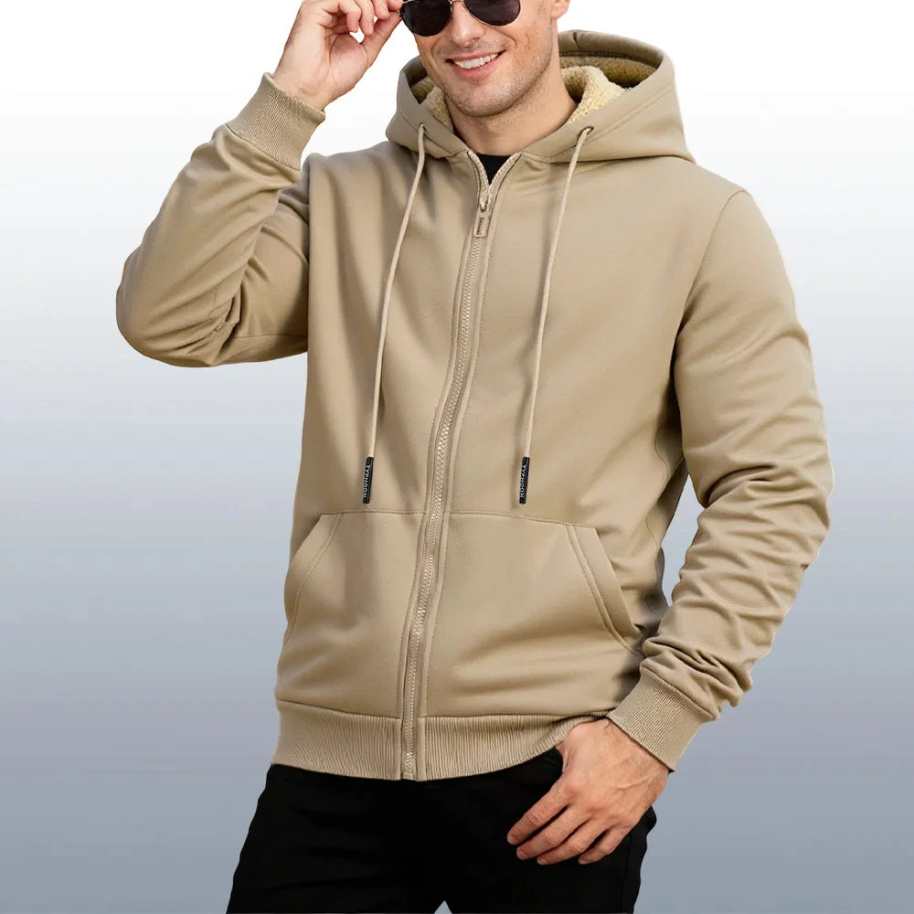 Herren Fleece Winterjacke, Kapuze & Reissverschluss, khaki / Minikauf.ch