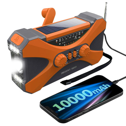 Solar Kurbelradio 10000mAh Notfallradio mit Powerbank & Licht, Orange / Minikauf.ch
