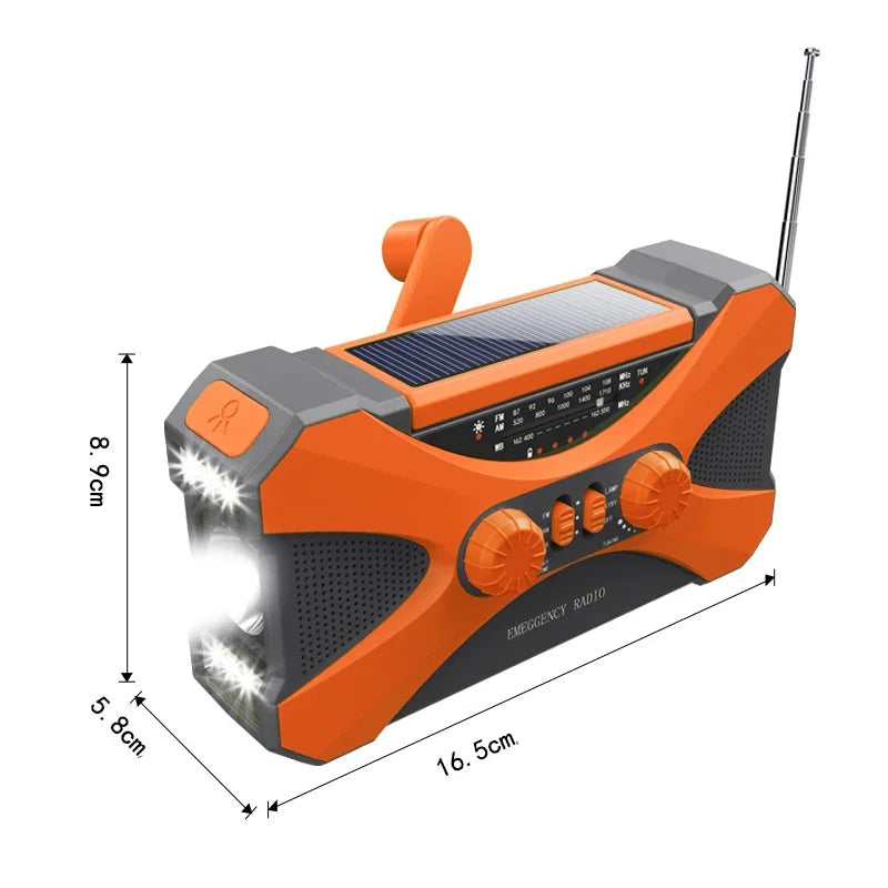 Solar Kurbelradio 10000mAh Notfallradio mit Powerbank & Licht, Orange / Minikauf.ch