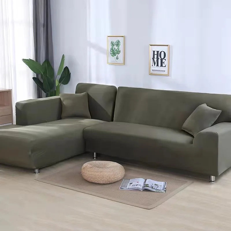 Stretch Sofabezug, einfarbig Armeegrün / Minikauf.ch