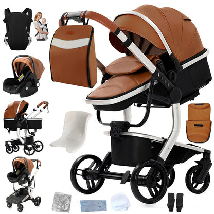 Tragbarer Leder Kinderwagen, Khaki / Minikauf.ch