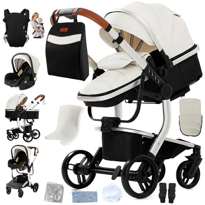 Tragbarer Leder Kinderwagen, Weiss / Minikauf.ch