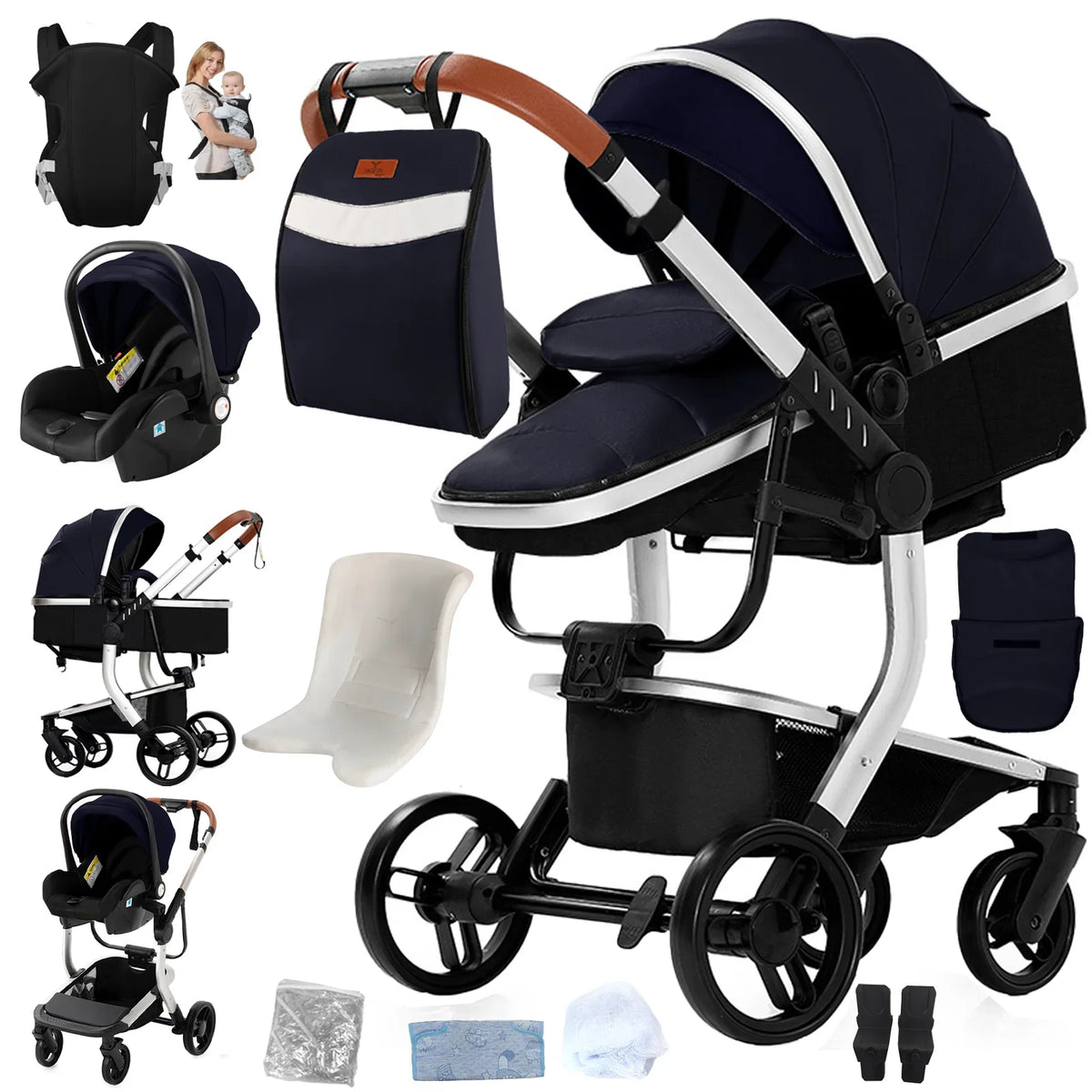 Tragbarer Leder Kinderwagen, Schwarz / Minikauf.ch
