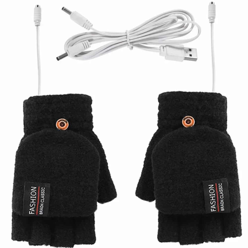 USB Halbfinger Heizhandschuhe mit Klappfäustling, Schwarz / Minikauf.ch