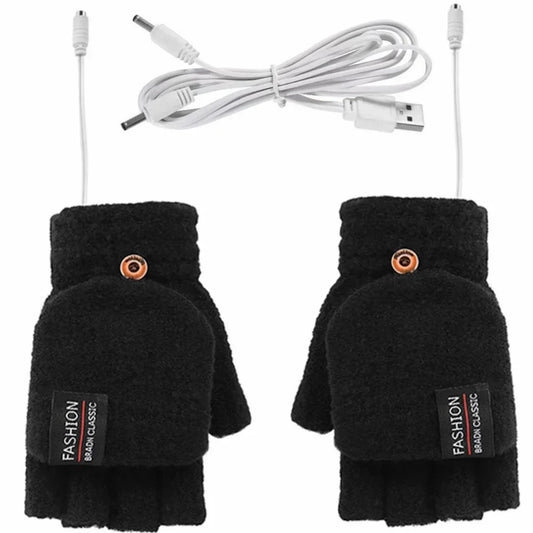 USB Halbfinger Heizhandschuhe mit Klappfäustling, Schwarz / Minikauf.ch