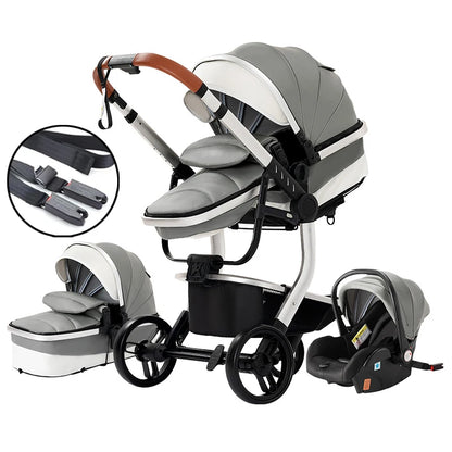 Tragbarer Leder Kinderwagen, Grau / Minikauf.ch