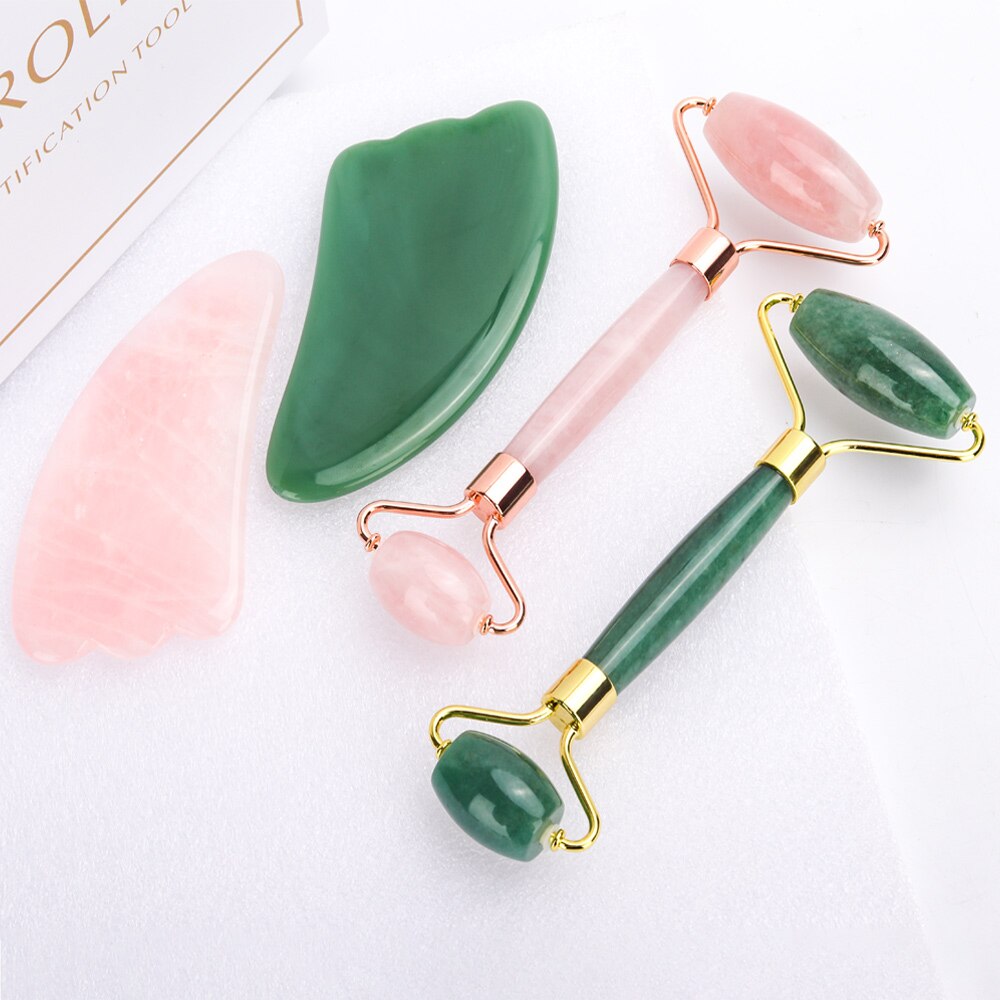 Jade Roller Set aus Rosenquarz Pink, Grün kaufen im Schweizer Shop / Minikauf.ch