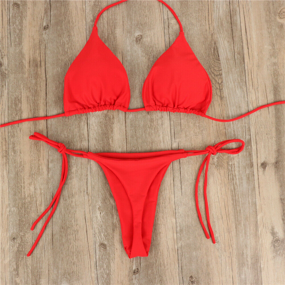 Einfarbiger Push Up Tanga Bikini, rot / Minikauf.ch