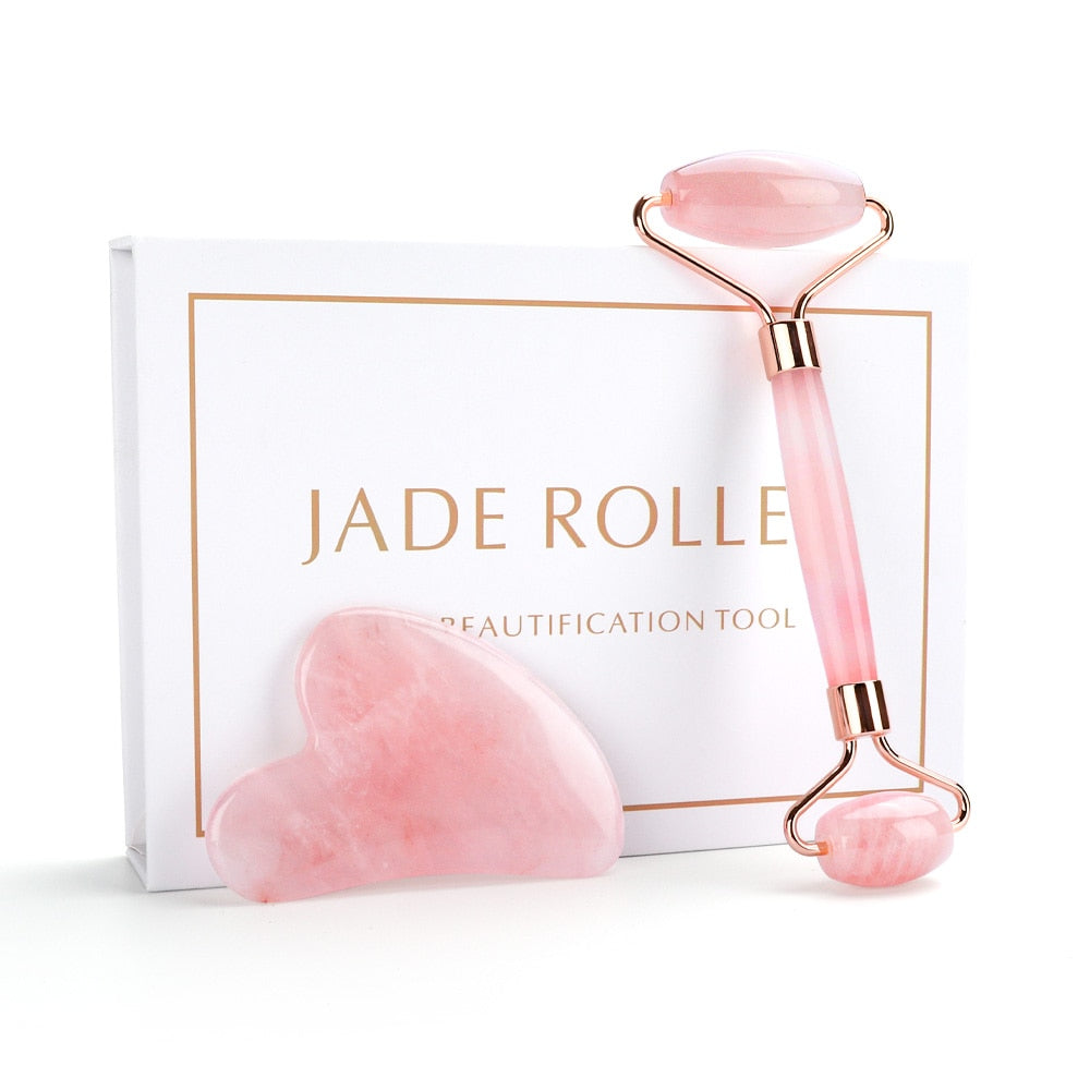 Jade Roller Set aus Rosenquarz Pink kaufen im Schweizer Shop / Minikauf.ch