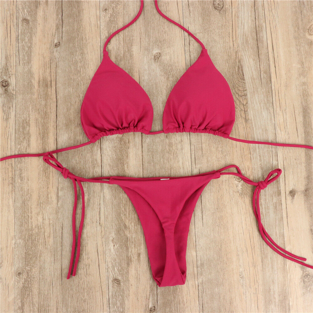 Einfarbiger Push Up Tanga Bikini, Weinrot / Minikauf.ch