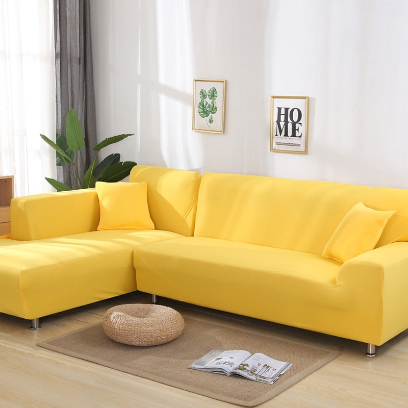 Stretch Sofabezug, einfarbig gelb / Minikauf.ch