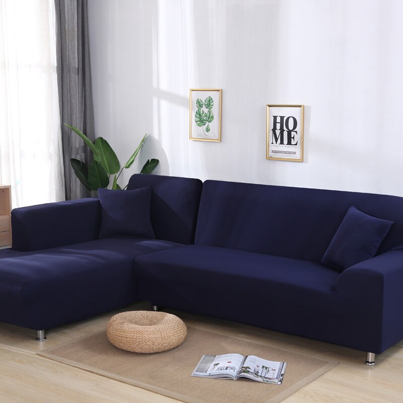 Stretch Sofabezug, einfarbig dunkelblau / Minikauf.ch