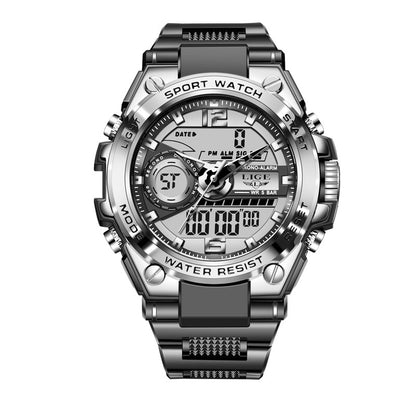 Digitale Sport Armbanduhr, schwarz & Silber / Minikauf.ch