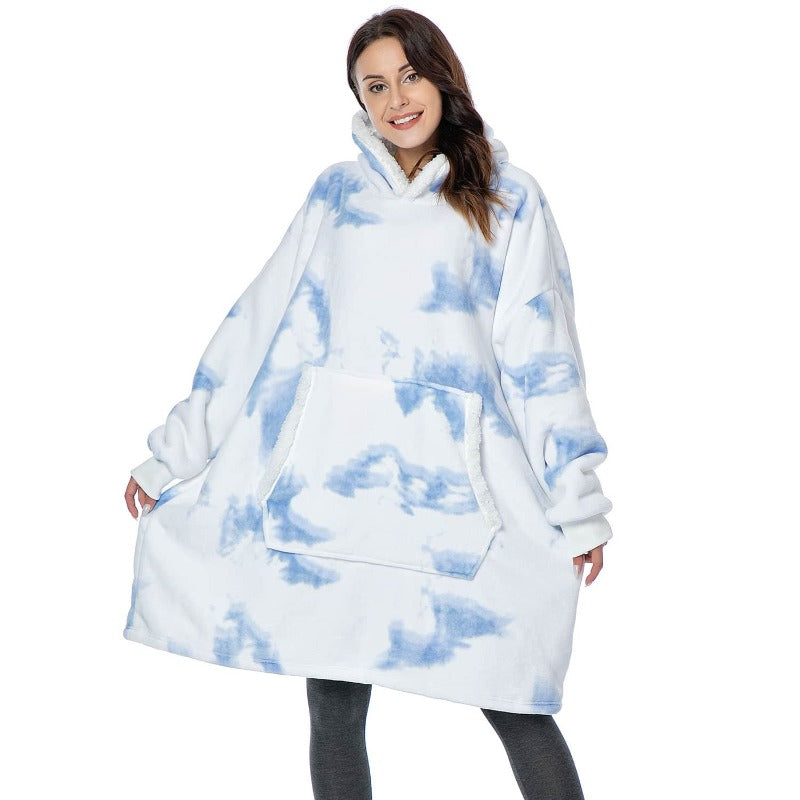 Eskimo Decken-Hoodie mit Kapuze, Tie-Dye Style blau / Minikauf.ch