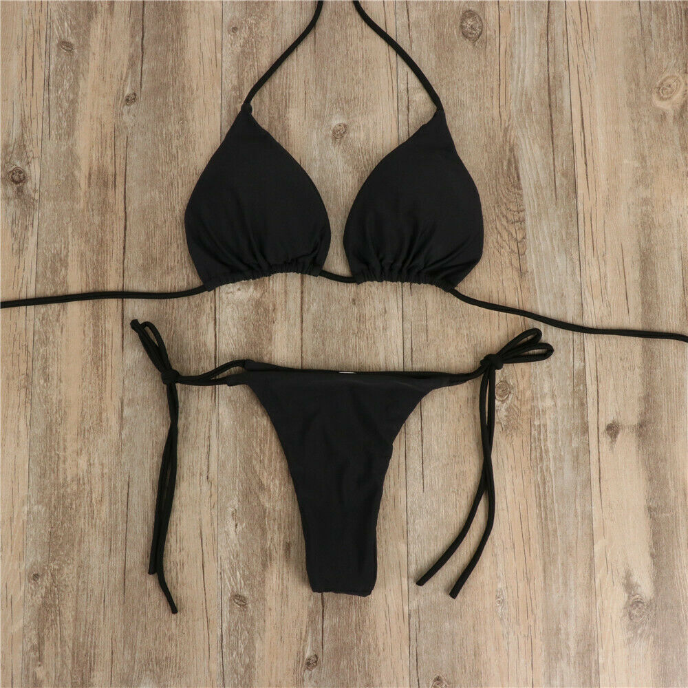 Einfarbiger Push Up Tanga Bikini, schwarz / Minikauf.ch