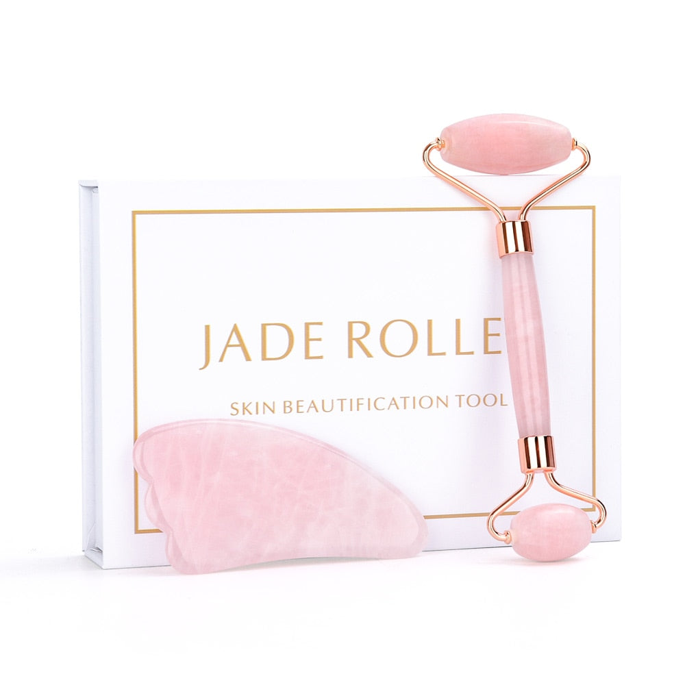 Jade Roller Set aus Rosenquarz Pink kaufen im Schweizer Shop / Minikauf.ch