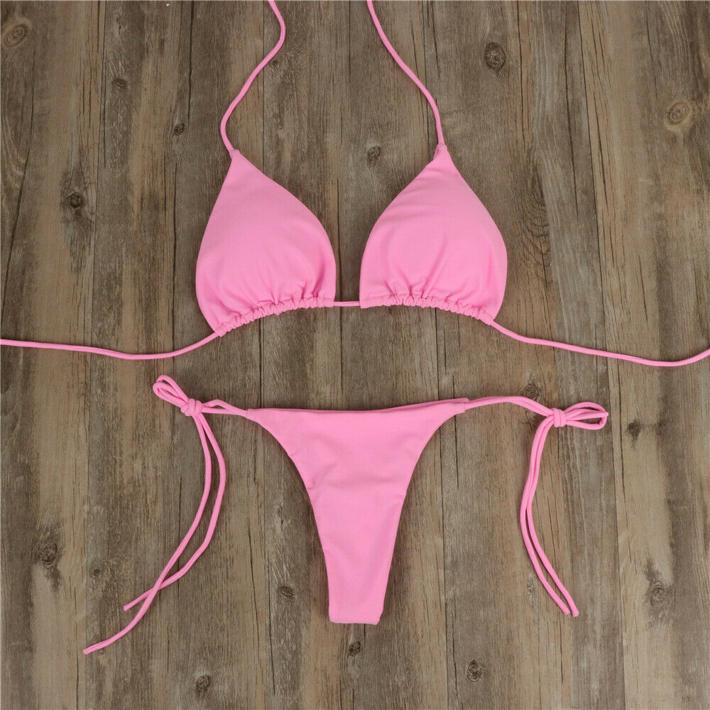 Einfarbiger Push Up Tanga Bikini, rosa / Minikauf.ch