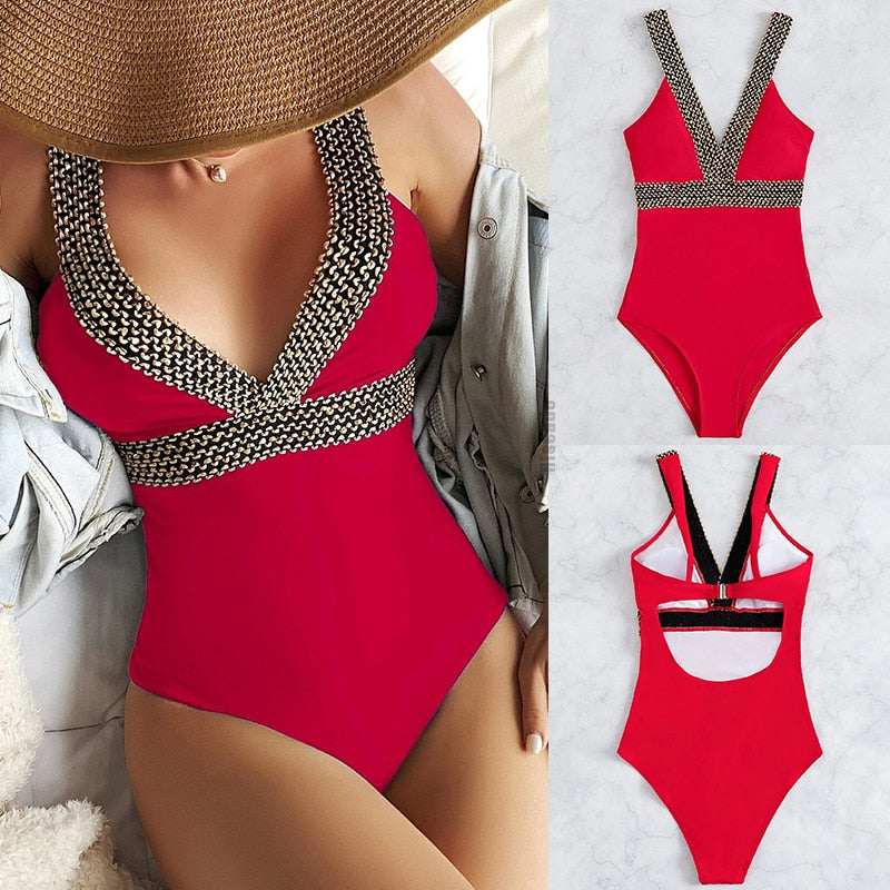 Push-Up Tankini mit Kontrast, Rot / Minikauf.ch