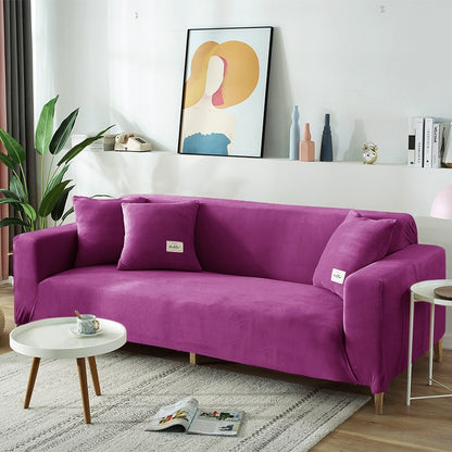 Plüsch Stretch Sofabezug, einfarbig Dunkelviolett / Minikauf.ch