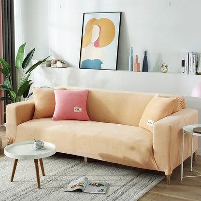 Plüsch Stretch Sofabezug, einfarbig beige / Minikauf.ch
