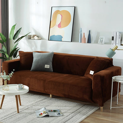 Plüsch Stretch Sofabezug, einfarbig Kaffee / Minikauf.ch