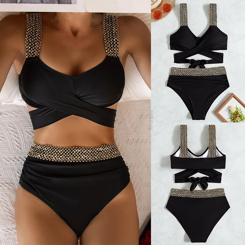 Push-Up Tankini mit Kontrast, Schwarz / Minikauf.ch