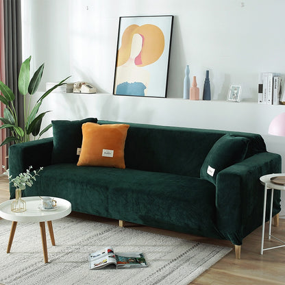 Plüsch Stretch Sofabezug, einfarbig Jaspisgrün / Minikauf.ch