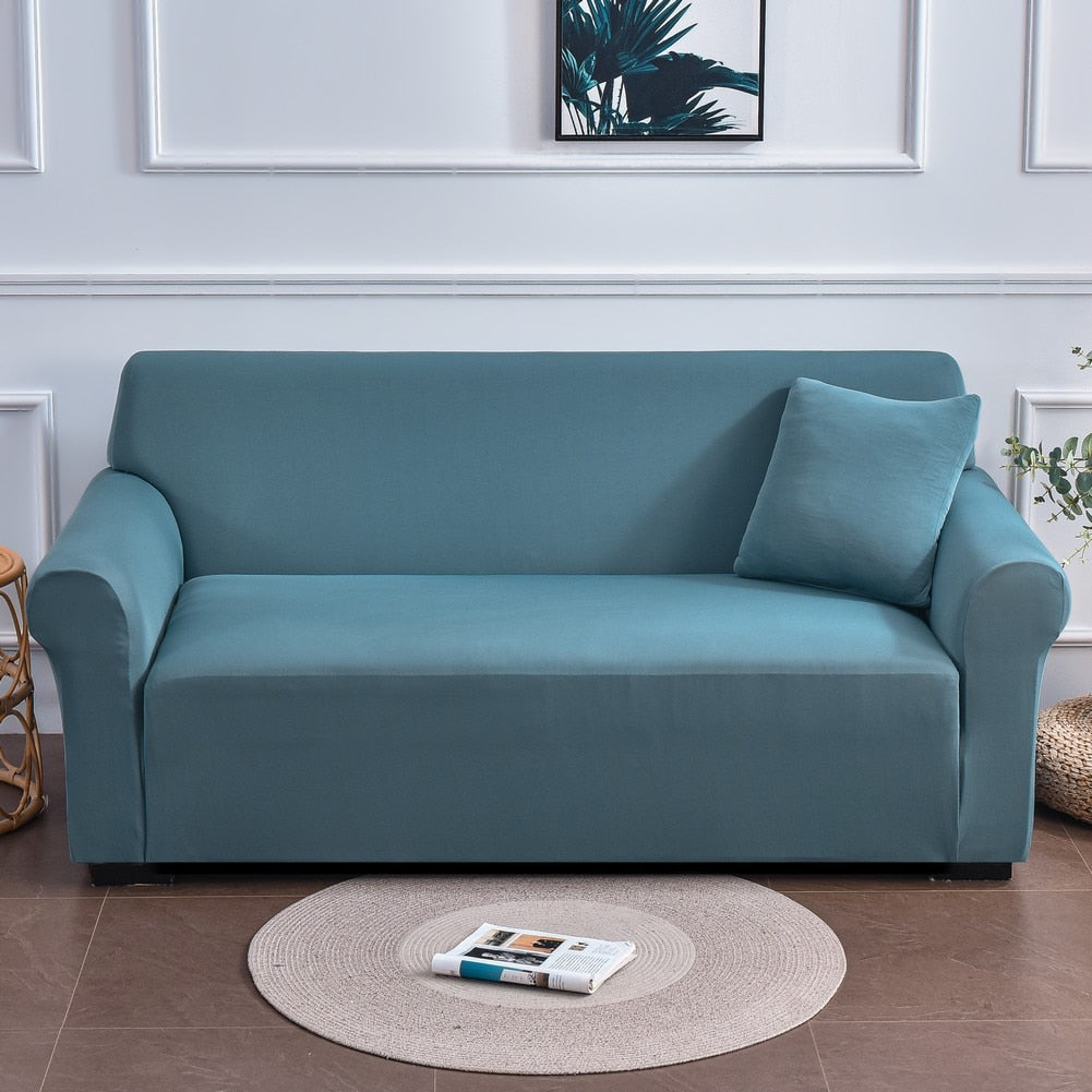 Stretch Sofabezug Deluxe, einfarbig Seeblau / Minikauf.ch