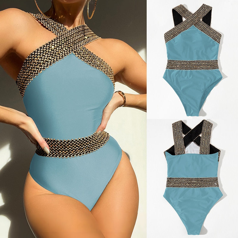 Push-Up Tankini mit Kontrast, Hellblau / Minikauf.ch