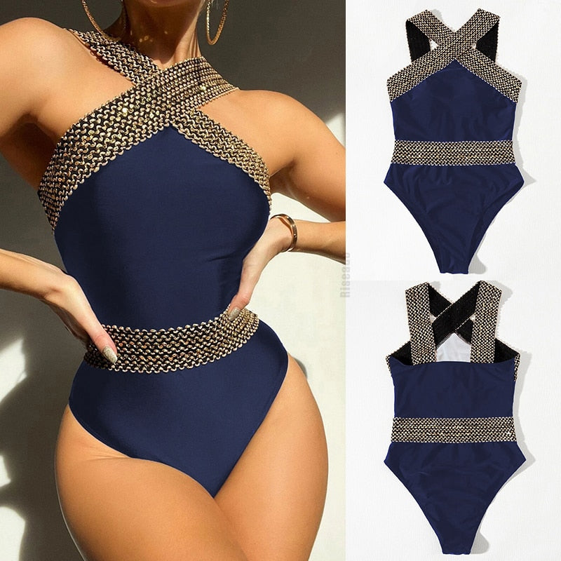 Push-Up Tankini mit Kontrast, Blau / Minikauf.ch