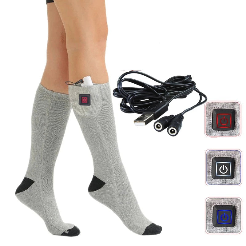 USB beheizbare Socken, grau mit USB Kabel / Minikauf.ch