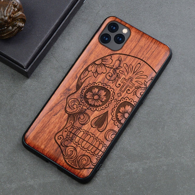 Natürliche Holz Handyhülle für iPhone + Samsung, Totenkopf / Minikauf.ch